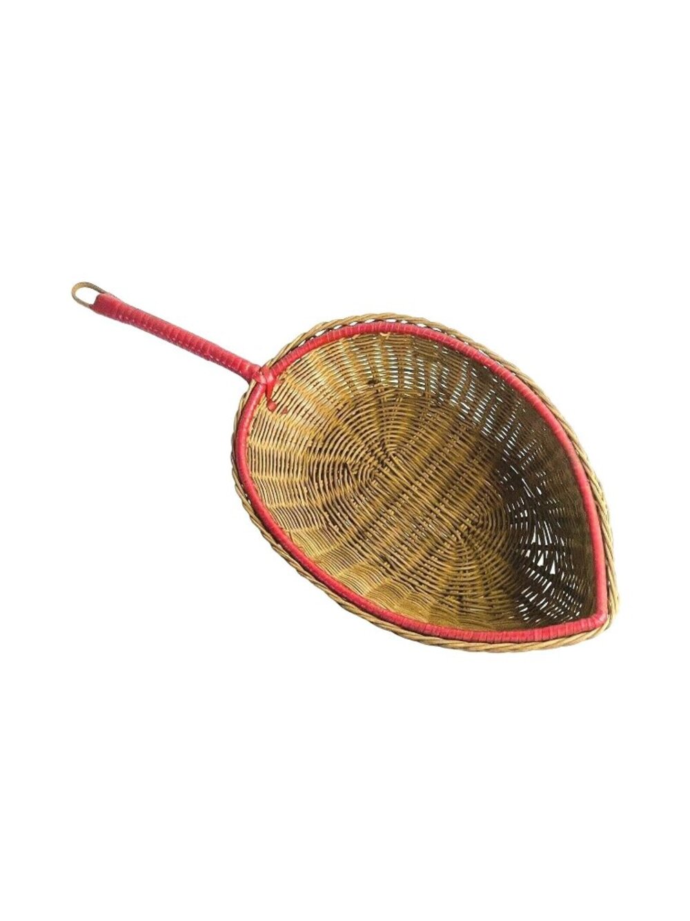 Vintage Wicker Rice Basket Scoop Ladle Leaf Shape Lacing Wrapped 16" x7"